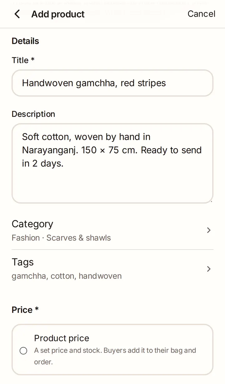 Title, description, category and tags