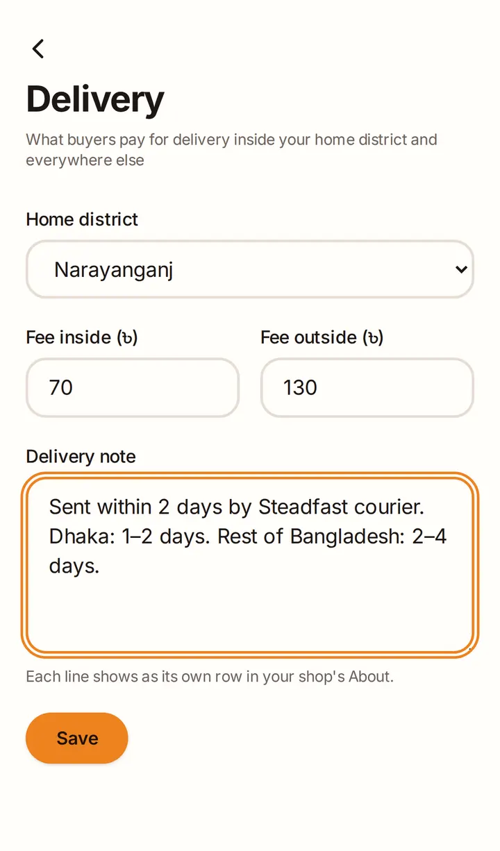 Delivery settings