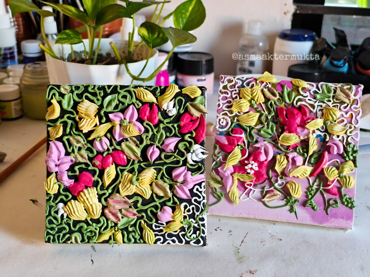 Abstract Textured Floral Paintings