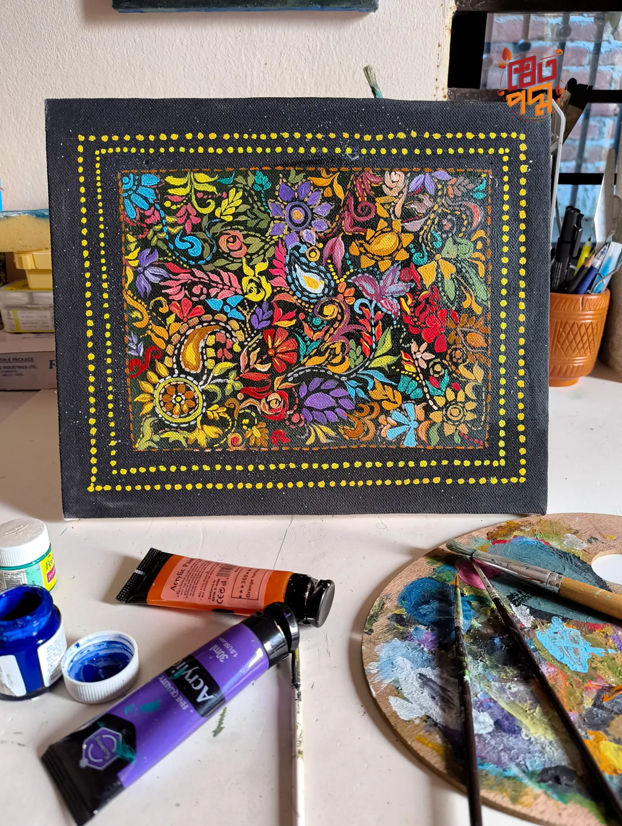 Nakshi kantha design on canvas