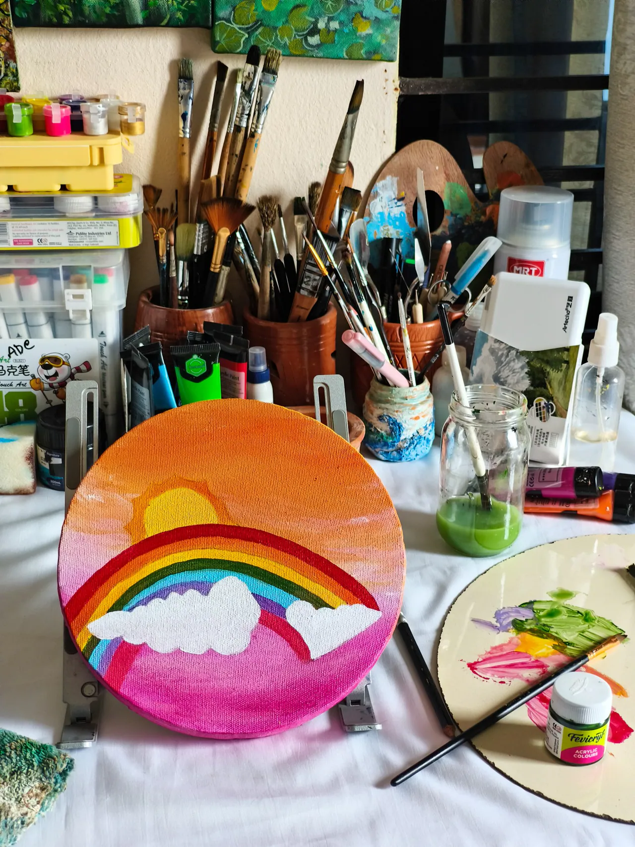 Rainbow Painting on a round canvas