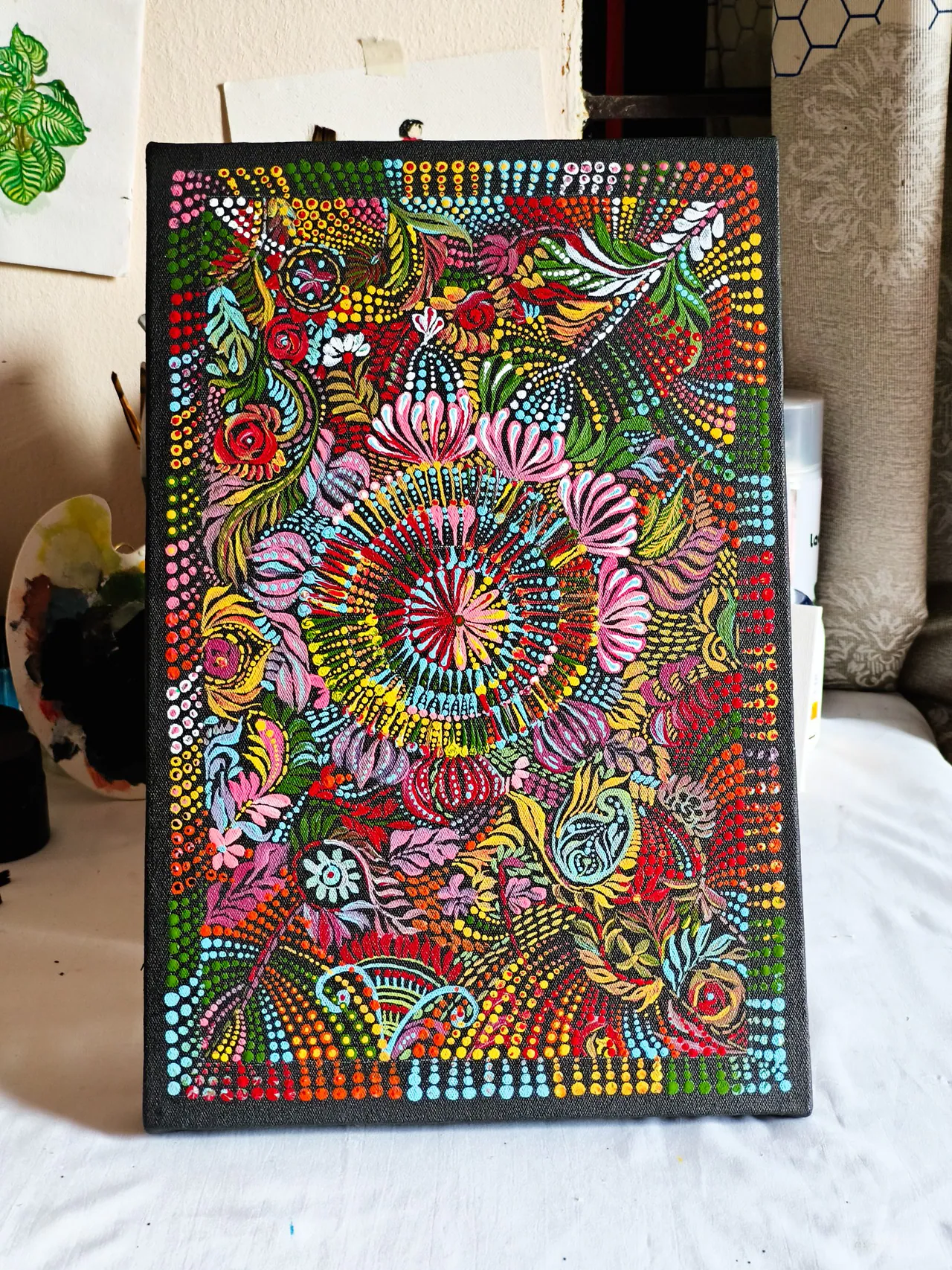 Dot painting on canvas
