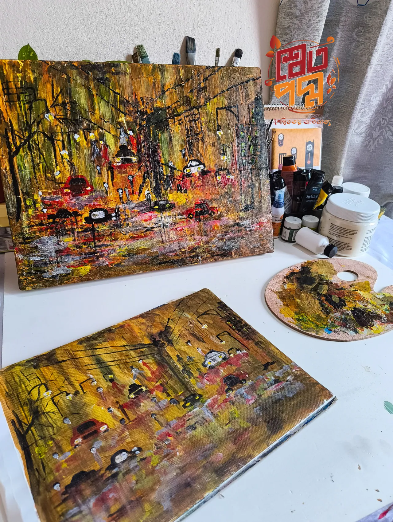 Abstract night street textured painting